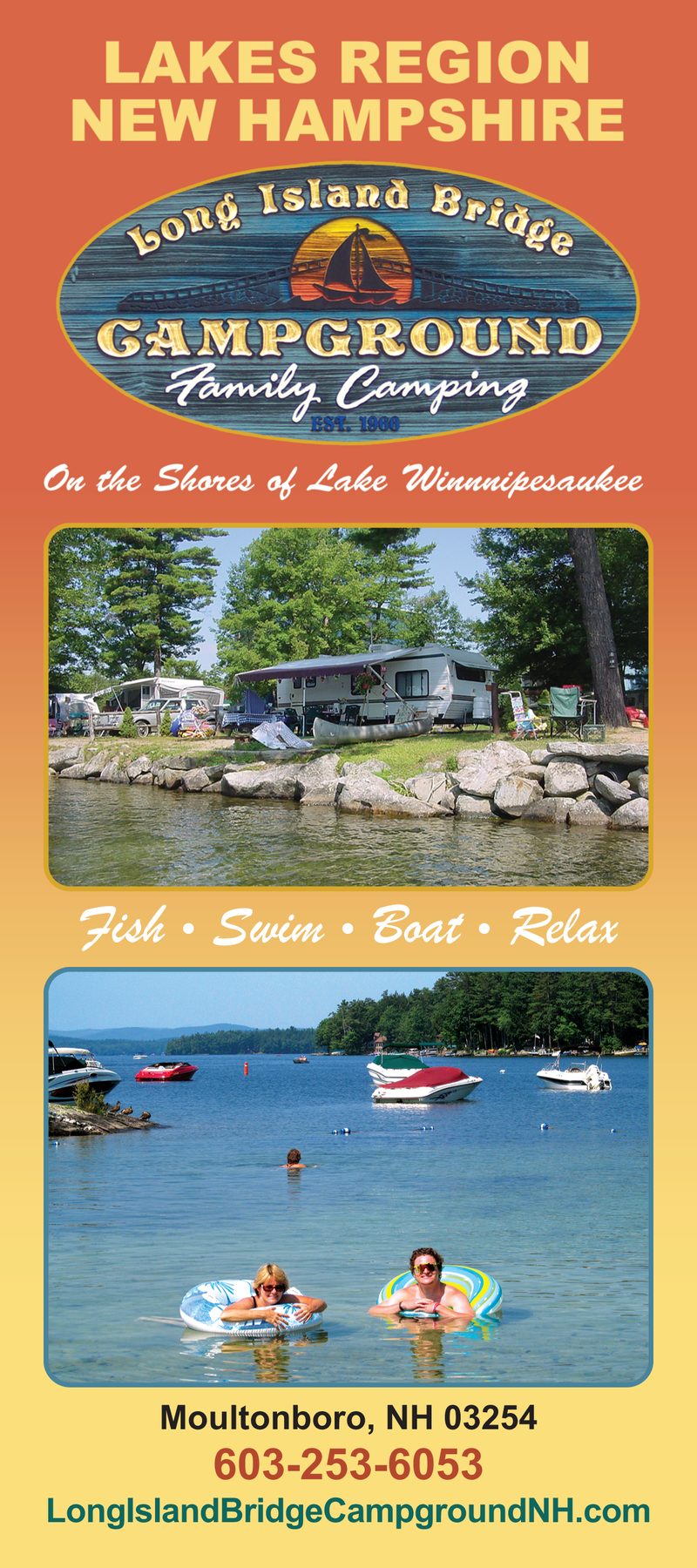 Long Island Bridge Campground rack card, 2026